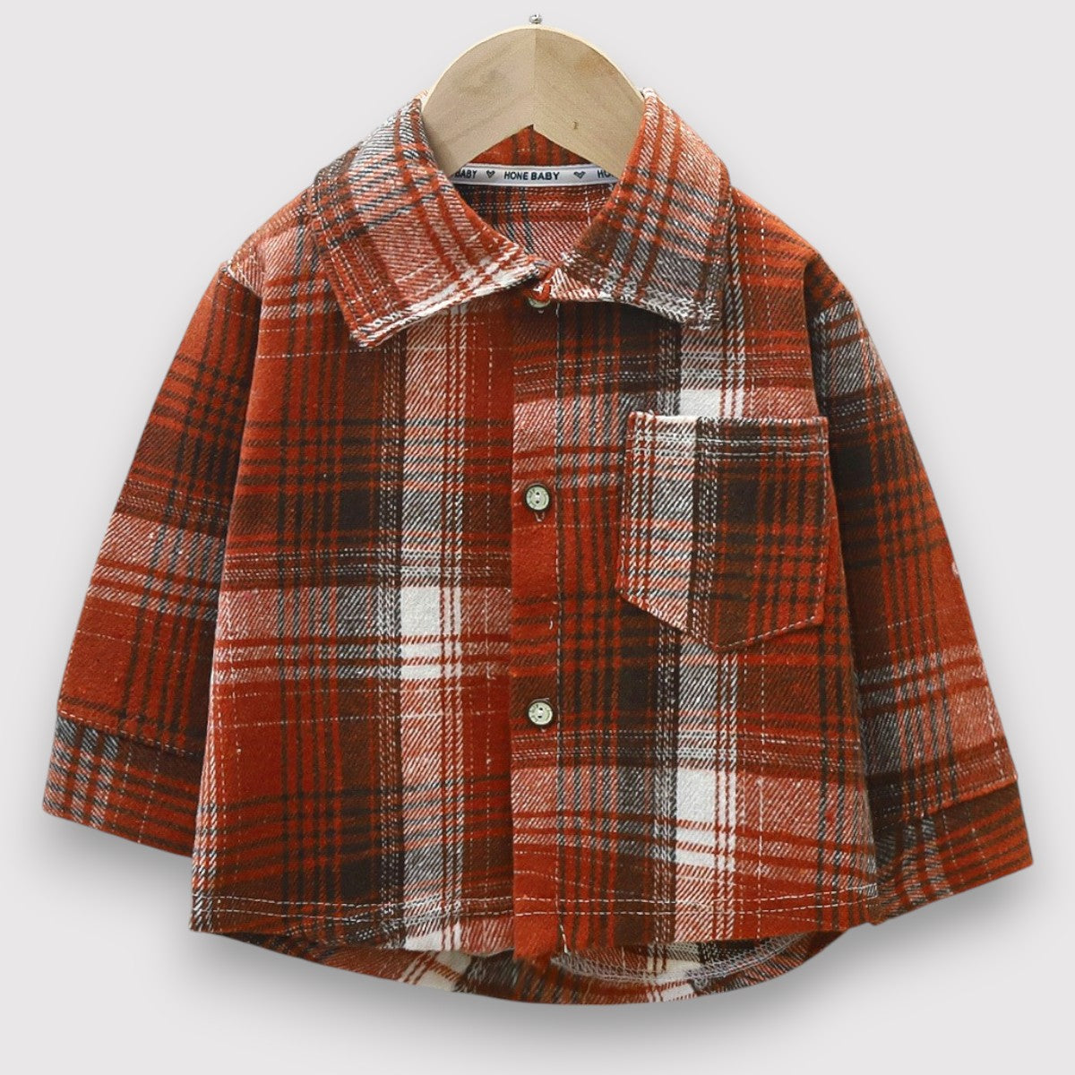 Boys Flannel Buttondown Checkered Shirt-Rust